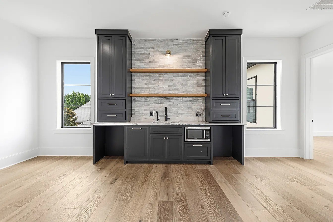 Custom wet bar with floating shelves